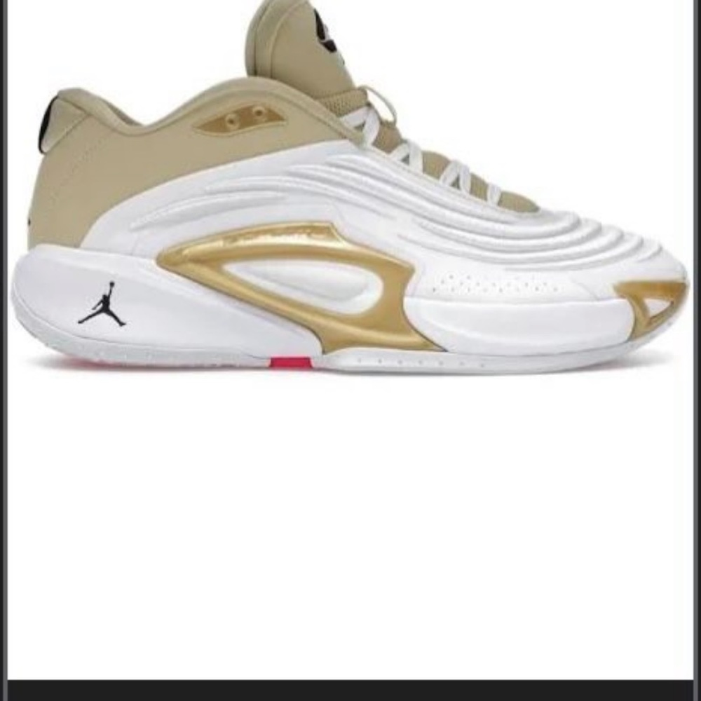 Jordan White and Gold Sneakers with Ribbed Design